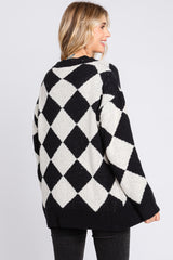 Black Argyle Soft Knit Cardigan