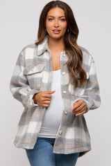 Heather Grey Plaid Fuzzy Button Up Maternity Jacket