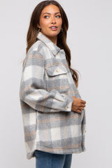 Heather Grey Plaid Fuzzy Button Up Maternity Jacket