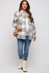 Heather Grey Plaid Fuzzy Button Up Maternity Jacket