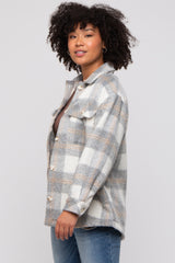 Heather Grey Plaid Fuzzy Button Up Jacket