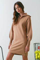 Taupe Knit Half Zip Maternity Mini Dress