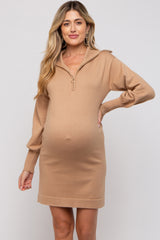 Taupe Knit Half Zip Maternity Mini Dress