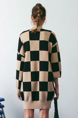 Black Checkered Knit Sweater Dress