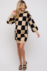 Black Checkered Knit Maternity Sweater Dress