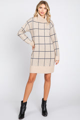 Taupe Windowpane Turtleneck Maternity Sweater Dress