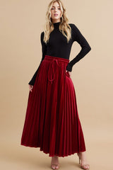 Red Velvet Knit Drawstring Maxi Skirt