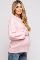 Pink Ribbed Cuff Maternity Sweater