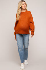 Rust Ribbed Cuff Maternity Sweater