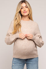 Taupe Bubble Sleeve Maternity Sweater