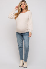 Beige Fuzzy Soft Knit Maternity Sweater