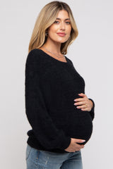 Black Fuzzy Soft Knit Maternity Sweater