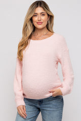 Light Pink Fuzzy Soft Knit Maternity Sweater