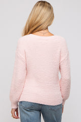 Light Pink Fuzzy Soft Knit Maternity Sweater