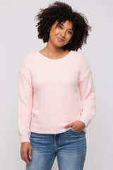 Light Pink Fuzzy Soft Knit Maternity Sweater