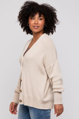 Beige Basic Ribbed Cardigan Sweater