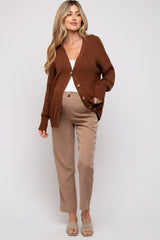 Dark Rust Basic Ribbed Maternity Cardigan Sweater