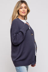 Navy Basic Ribbed Maternity Cardigan Sweater