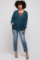 Dark Teal Basic Ribbed Cardigan Sweater