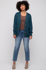 Dark Teal Basic Ribbed Cardigan Sweater