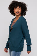 Dark Teal Basic Ribbed Cardigan Sweater