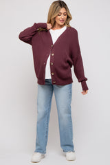 Plum Basic Ribbed Maternity Cardigan Sweater