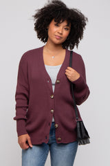 Plum Basic Ribbed Maternity Cardigan Sweater