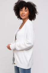 White Basic Ribbed Cardigan Sweater