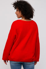 Red Basic Drop Shoulder Sweater