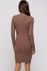 Mocha Cable Knit Mock Neck Long Sleeve Maternity Sweater Dress