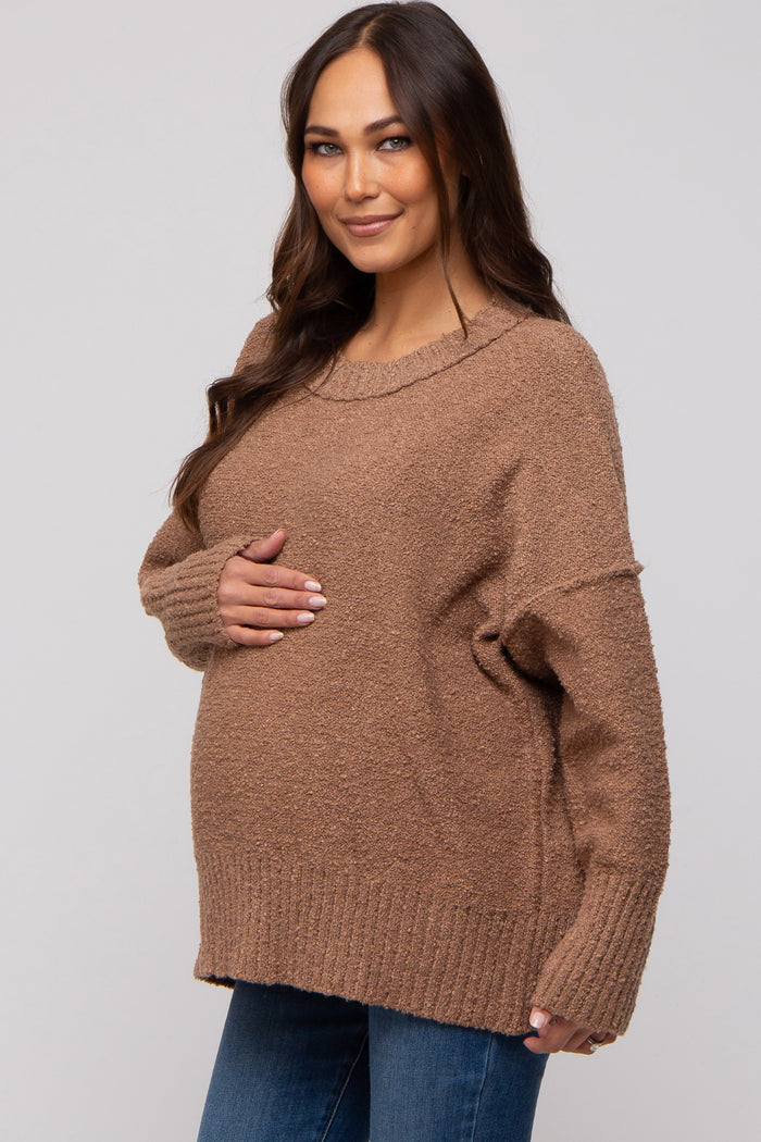 Mocha Knit Exposed Seam Maternity Sweater