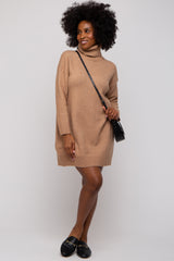 Camel Turtleneck Sweater Mini Dress