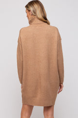 Camel Turtleneck Maternity Sweater Mini Dress