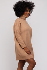 Camel Turtleneck Sweater Mini Dress