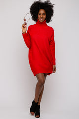 Red Turtleneck Sweater Mini Dress