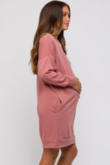 Mauve Long Sleeve Fleece Lined Maternity Dress