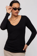 Black V-Neck Long Sleeve Maternity Top