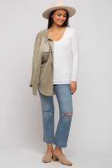 Ivory V-Neck Long Sleeve Top