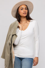 Ivory V-Neck Long Sleeve Top