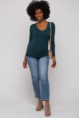 Forest Green V-Neck Long Sleeve Top