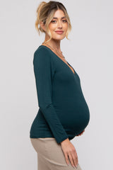 Forest Green V-Neck Long Sleeve Maternity Top