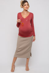 Rust V-Neck Long Sleeve Maternity Top