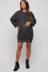 Charcoal Fleece Oversized Maternity Sweatshirt Mini Dress