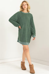 Green Fleece Oversized Sweatshirt Mini Dress