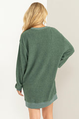 Green Fleece Oversized Sweatshirt Mini Dress