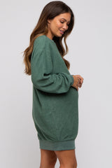 Green Fleece Oversized Maternity Sweatshirt Mini Dress