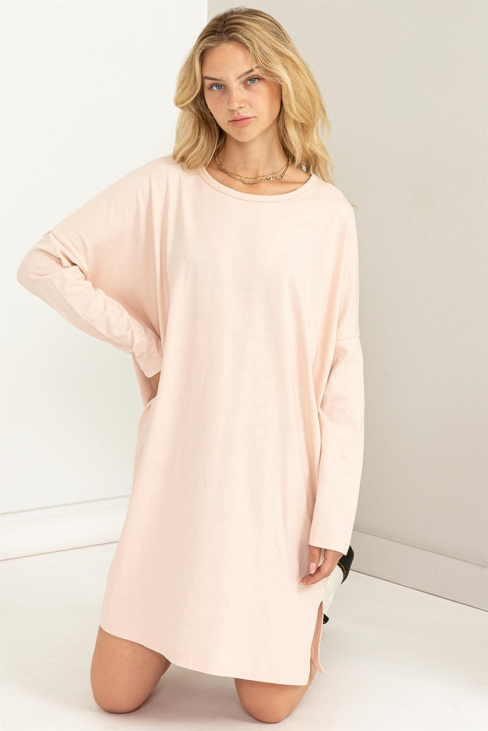 Light Pink Long Sleeve Maternity Shirt Dress