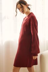 Burgundy Collared Button Front Sweater Dress