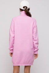 Pink Knit Long Sleeve Turtleneck Maternity Sweater Dress