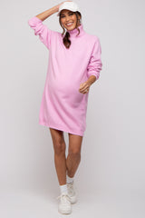 Pink Knit Long Sleeve Turtleneck Maternity Sweater Dress